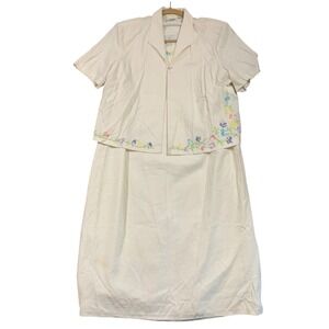 Studio C Plus Dress Set Womens 22W Maxi Linen Blend Floral Embroidered Vintage